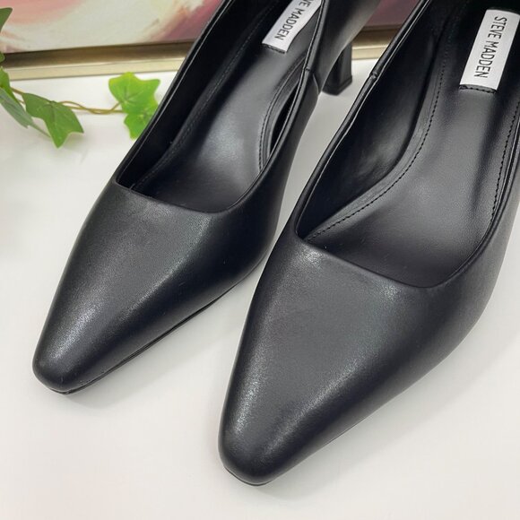 Steve Madden Womens Black Leather Pointed Toe Kitten Heel Pumps 9 - Picture 9 of 12